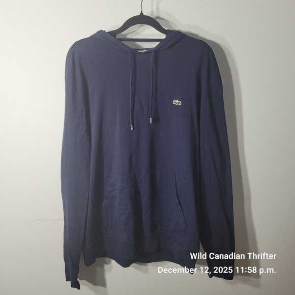 Lacoste XL Navy Cotton Hoodie Regular Fit Crocodile Logo Pullover - Picture 2 of 8
